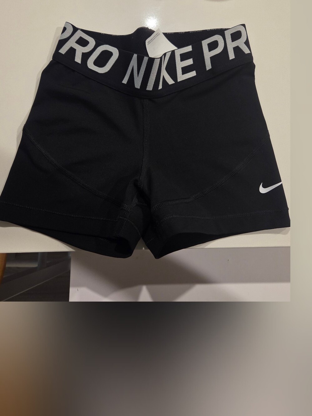 Nike Black Pro Waistband Bike Shorts with White Swoosh